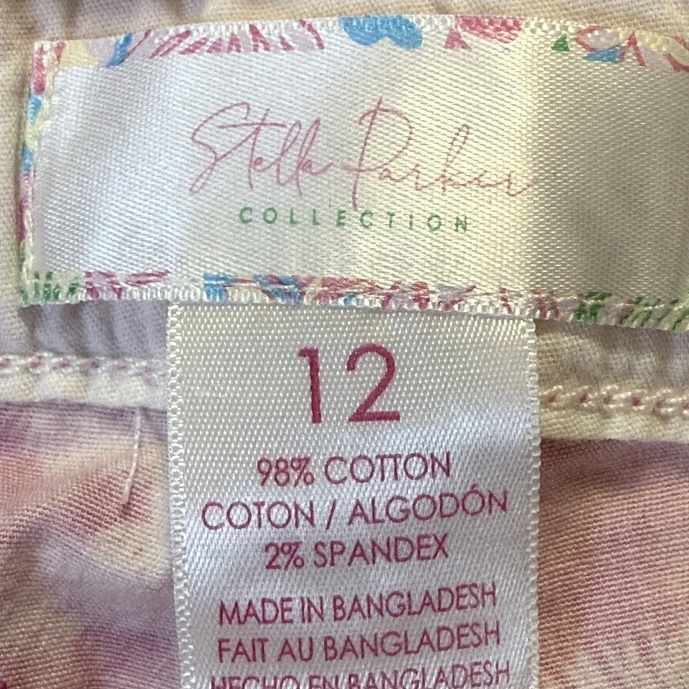 Stella Parker Shorts Womens Size 12 Pink Palm Tree Print Chino Beach Tropical - Picture 6 of 8